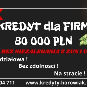 Ogłoszenie - KREDYT DLA FIRM DO 80 000 PLN – NA UPROSZCZONYCH ZASADACH! BEZ ZUS I US!