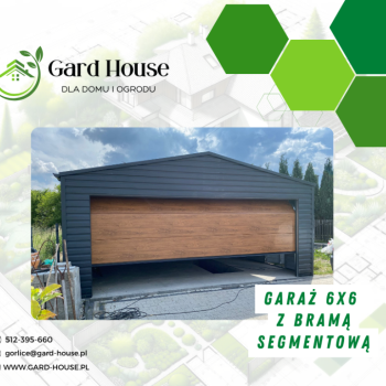 Ogłoszenie - Garaż blaszany 6x6 m z bramą segmentową 5x2 m i dachem dwuspadowym