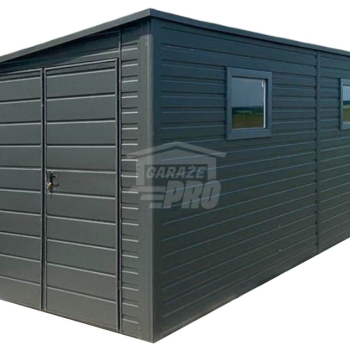 Ogłoszenie - Schowek - domek ogrodowy 2x5m - Brama dwuskrzydłowa - 2x okno - antracyt - dach spad w bok GP625