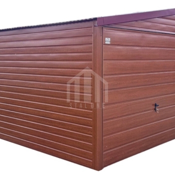 Ogłoszenie - Garaż blaszany 6x5m - 2x brama uchylna - ciemny orzech - drewnopodobny - dach dwuspadowy SO125