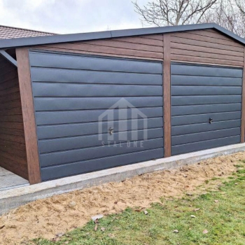 Ogłoszenie - Garaż blaszany 9x4m + wiata 3m - 3x brama uchylna - drzwi - drewnopodobny - dach dwuspadowy - rynny SO108 - Białystok - 20 550,00 zł