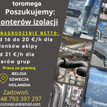 Ogłoszenie - Monter izolacji – praca za granicą! - 85,00 zł
