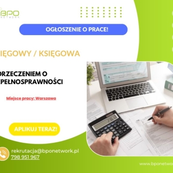 Ogłoszenie - Księgowy/Księgowa z orzeczeniem o niepełnosprawności - praca stacjonarna w Warszawie - Śródmieście - 6 600,00 zł