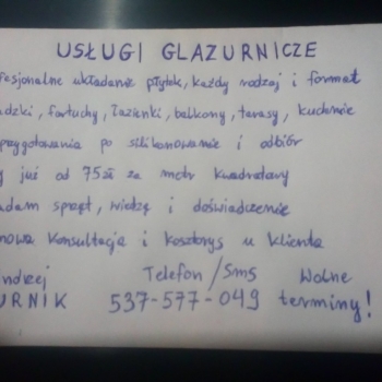 Ogłoszenie - Usługi glazurnicze, płytkarz