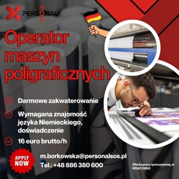 Ogłoszenie - Pracownik drukarni (Niemcy)