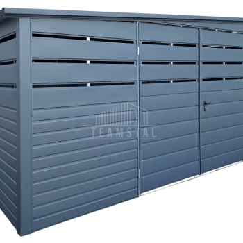 Ogłoszenie - Wiata śmietnikowa - Schowek 4,5x2m - brama dwuskrzydłowa - Antracyt - dach spad w bok TS1105