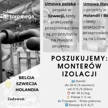 Ogłoszenie - Monter izolacji przemysłowej - 87,00 zł