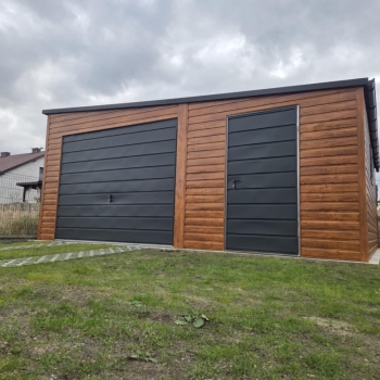 Ogłoszenie - Garaż Blaszany Premium 5.5x6m spad na prawo złoty dąb + ciemny grafit MAT
