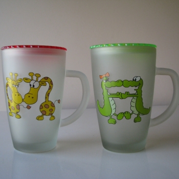 Ogłoszenie - Zakochane szklanki, kubki ze szronionego szkła z pokrywką - Meksyk