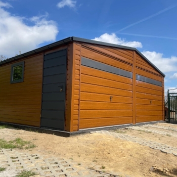 Ogłoszenie - Garaż blaszany drewnopodobny 6×6 dwuspadowy złoty dąb + antracyt PRODUCENT