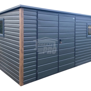 Ogłoszenie - Schowek - domek ogrodowy 5x3m - brama dwuskrzydłowa - 2x okno - antracyt - dach spad w tył  GP651