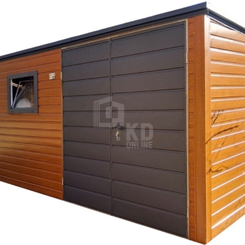 Ogłoszenie - Schowek - domek ogrodowy 4,5x2m + wiata 2m - brama - okno - jasny orzech - drewnopodobny - dach spad w tył TKD371