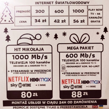 Ogłoszenie - P l a y – Światłowód, Telewizja, Streaming + Smartfony w Ratach 0%!