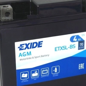 Ogłoszenie - Akumulator motocyklowy 4Ah 70A EXIDE ETX5L-BS YTX5L-BS 12V EN P+