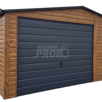 Ogłoszenie - Garaż blaszany 4,5x5 - brama - drzwi - 2x okno - jasny orzech - drewnopodobny - Antracyt Dach dwuspadowy - rynny GP632