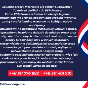 Ogłoszenie - Pracuj we Francji - dołącz do EST-France!