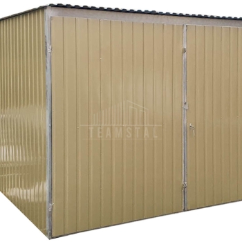 Ogłoszenie - Garaż blaszany 3x5m - II Gatunek - Garaż blaszak na budowę brama dwuskrzydłowa - złoty - dach spad w tył TS1174