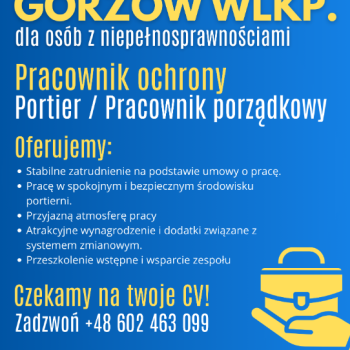 Ogłoszenie - Pracownik porządkowy Gorzów Wielkopolski (K,M,X)