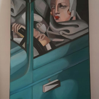 Ogłoszenie - Sprzedam obraz malowany ręcznie - Kobieta w zielonym bugatti - 100 na 50 cm - Siemianowice Śląskie - 500,00 zł