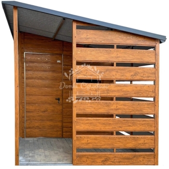 Ogłoszenie - Schowek - domek ogrodowy 2,5x4m + wiata 1,5 m - drzwi - jasny orzech - drewnopodobny - rynny - dach spad w bok ID1073