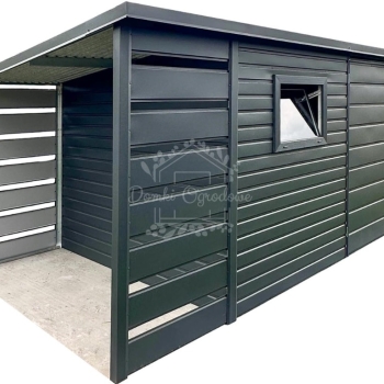 Ogłoszenie - Schowek - domek 3,5x2m - wiata 1m - Brama dwuskrzydłowa - okno - antracyt - dach spad w tył ID1071 - Szczecinek - 5 750,00 zł