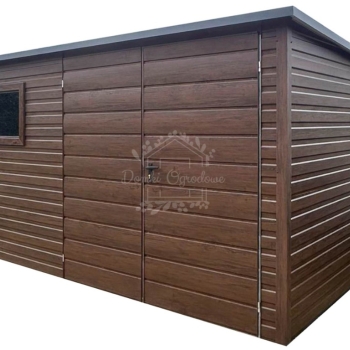 Ogłoszenie - Schowek - domek 4x2 - brama - okno - ciemny orzech - drewnopodobny - dach spad w tył ID1060