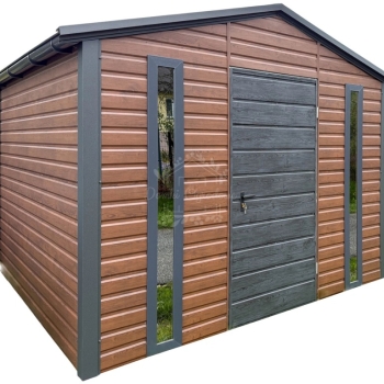 Ogłoszenie - Schowek - domek ogrodowy 3x3m - drzwi - 2x okno - ciemny orzech - drewnopodobny - rynny - dach dwuspadowy ID1105