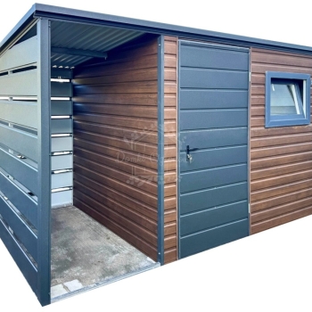 Ogłoszenie - Schowek - domek ogrodowy 2,5x2m - wiata 1m - drzwi - okno - ciemny orzech - drewnopodobny - dach spad w tył ID1103 - Radom - 5 190,00 zł