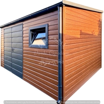 Ogłoszenie - Schowek - domek ogrodowy 4x2m - brama dwuskrzydłowa - okno - złoty dąb - drewnopodobny - rynna - dach spad w przód ID107