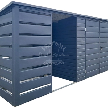 Ogłoszenie - Schowek - domek ogrodowy 4,5x2,5m + wiata 2m - brama - okno - antracyt - dach spad w tył ID994