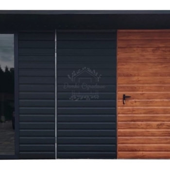 Ogłoszenie - Schowek - domek ogrodowy 5x4m - drzwi - okno - dekor z lameli - antracyt - dach spad w tył - rynna ID1108