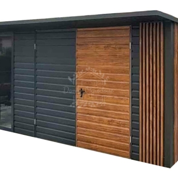 Ogłoszenie - Schowek - Domek ogrodowy 5x4m - brama dwuskrzydłowa - okno - jasny orzech -  antracyt - dach spad w tył - ID1137