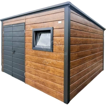 Ogłoszenie - Schowek - domek ogrodowy 3x3m - brama dwuskrzydłowa - okno - złoty dąb - drewnopodobny - antracyt - dach spad w tył - ry