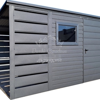 Ogłoszenie - Schowek - domek ogrodowy 2,5x2m + wiata 1m - drzwi - okno - antracyt - dach spad w tył ID997