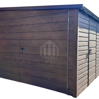 Ogłoszenie - Garaż blaszany 3,5x5m - brama dwuskrzydłowa - drzwi - okno - ciemny orzech - drewnopodobny - dach spad w bok SO181