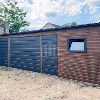 Ogłoszenie - Garaż blaszany 10x3m - 2x brama - drzwi - 2x okno - ciemny orzech - drewnopodobny - rynna - dach spad w przód SO157
