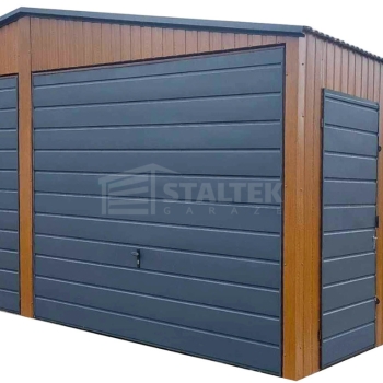 Ogłoszenie - Garaż blaszany 6x6 2x Brama + drzwi  jasny orzech drewnopodobny + antracyt Dach dwuspadowy ST110