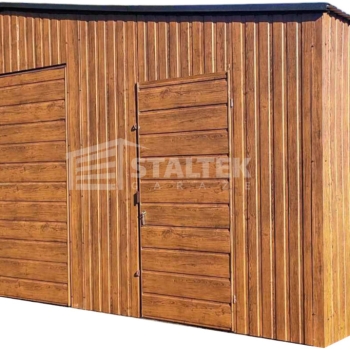 Ogłoszenie - Garaż blaszany 6x6 Brama + drzwi + 2x okno drewnopodobny - jasny orzech  + antracyt Dach dwuspadowy ST111