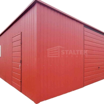 Ogłoszenie - Garaż blaszany 6x6 - Brama uchylna - drzwi - jasny brąz - dach spad w tył ST114