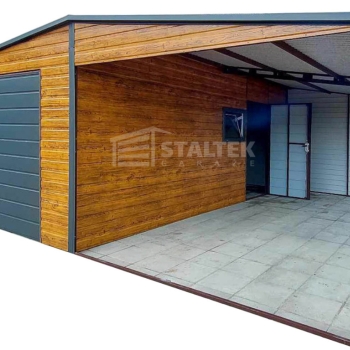 Ogłoszenie - Garaż blaszany 4x6 + wiata 4m - Brama uchylna - Drzwi - okno - jasny orzech drewnopodobny Dach dwuspadowy ST119