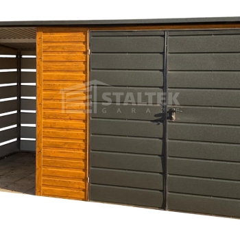 Ogłoszenie - Schowek - Domek Ogrodowy 3x2m + wiata 1,5m - Brama - jasny orzech - dach spad w tył ST132