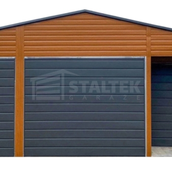 Ogłoszenie - Garaż blaszany 5x9m - wnęka - 2x brama - drzwi - okno - jasny orzech - drewnopodobny - rynny - dach dwuspadowy ST100
