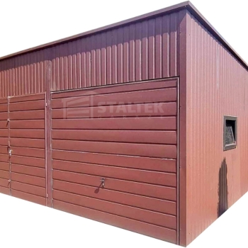 Ogłoszenie - Hala Garaż blaszany 6x6 - 2x Brama - okno - jasny brąz  - dach spad w tył ST108