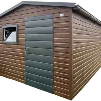 Ogłoszenie - Schowek - domek ogrodowy 2,7x3,5m - drzwi - okno - ciemny orzech - drewnopodobny - dach dwuspadowy - rynny ID1047