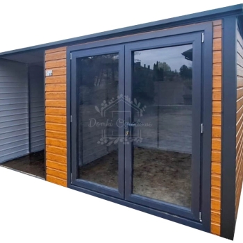 Ogłoszenie - Schowek - Domek Ogrodowy 2,5x2,5m - wiata 1,5m - drzwi PCV - Jasny Orzech - Drewnopodobny - dach Spad w tył ID1017