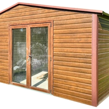 Ogłoszenie - Schowek - domek ogrodowy 5,5x4m - wiata 0,5m - drzwi szklane PCV - jasny orzech - drewnopodobny - dach dwuspadowy ID1136