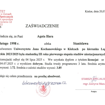 Ogłoszenie - Zaświadczenie Absolwenta Uniwersytetu Lub Innej Uczelni