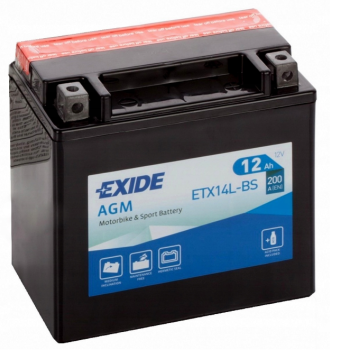 Ogłoszenie - Akumulator motocyklowy EXIDE ETX14L-BS YTX14L-BS 12V 12Ah 200A EN P+