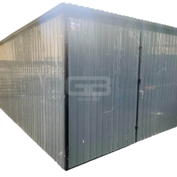 Ogłoszenie - Garaż blaszany 3x7 brama dwuskrzydłowa - antracyt - Dach spad w tył GB156