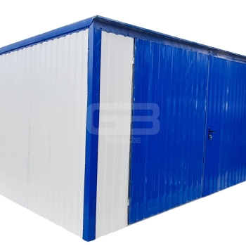 Ogłoszenie - GARAŻ BLASZANY 4m x 5m pion - spad w tył - Brama - niebieski + biały GB159